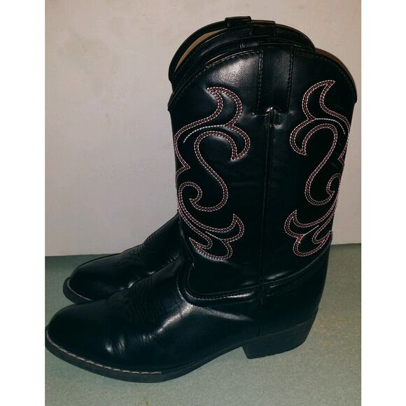 TKS BLACK Red White FLEX TRAIL COWBOY BOOTS - Youth 4 Good Condition - Picture 2 of 7